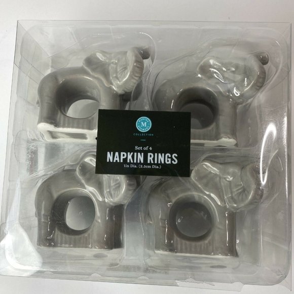 Martha Stewart Exotic Escape Dolomite Gray Elephant napkin rings set of 4 New… - Picture 3 of 6